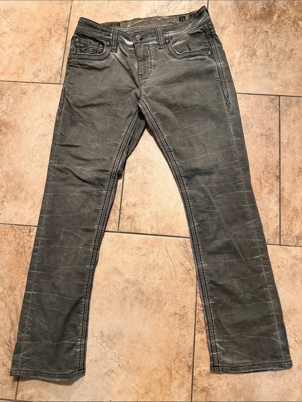 Rock Revival Men's Washed Gray Slim Straight Jeans